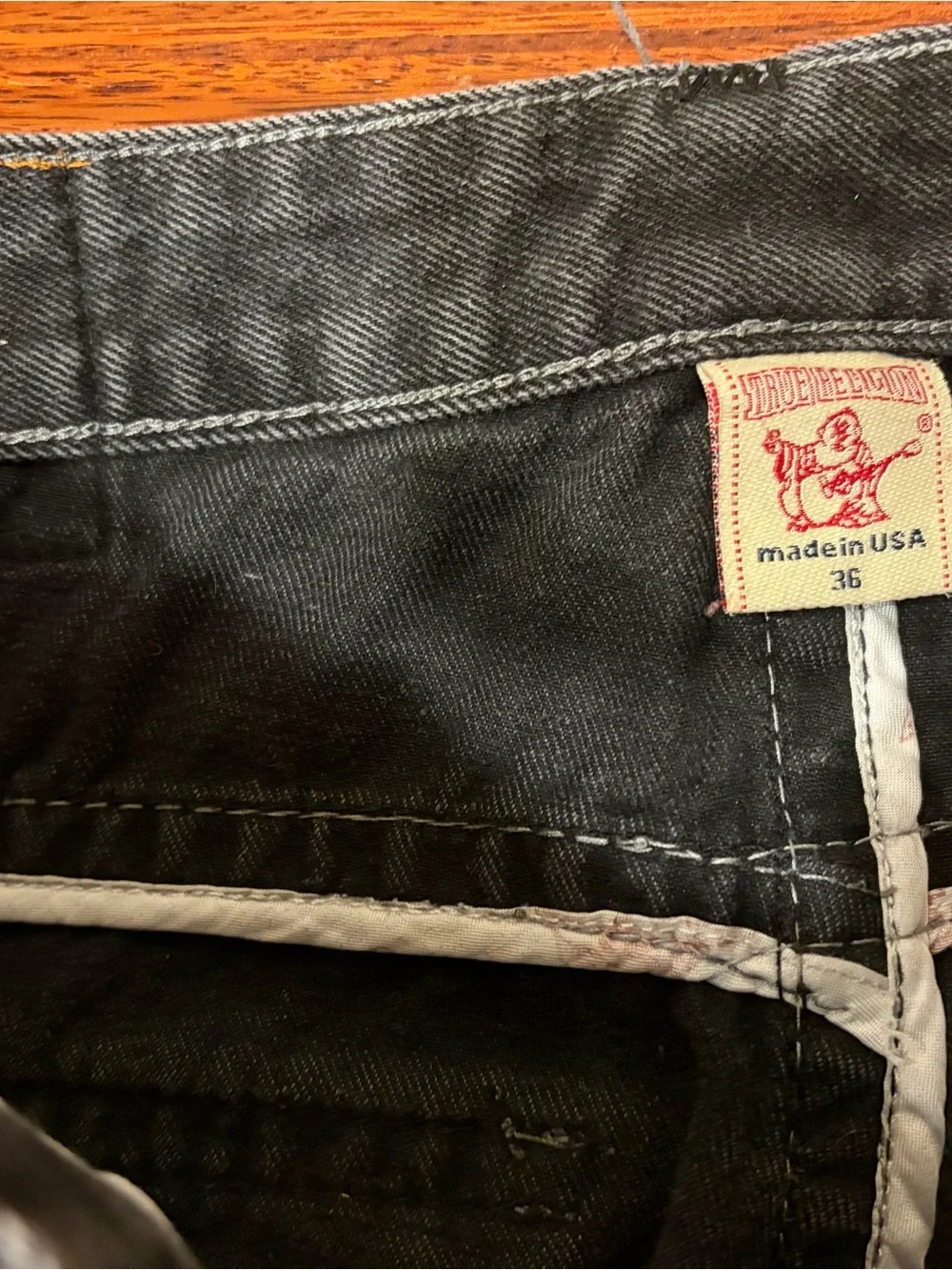 Vintage True Religion Ricky Black Big T Denim Jeans Mens Size 36x32 Flap Pocket